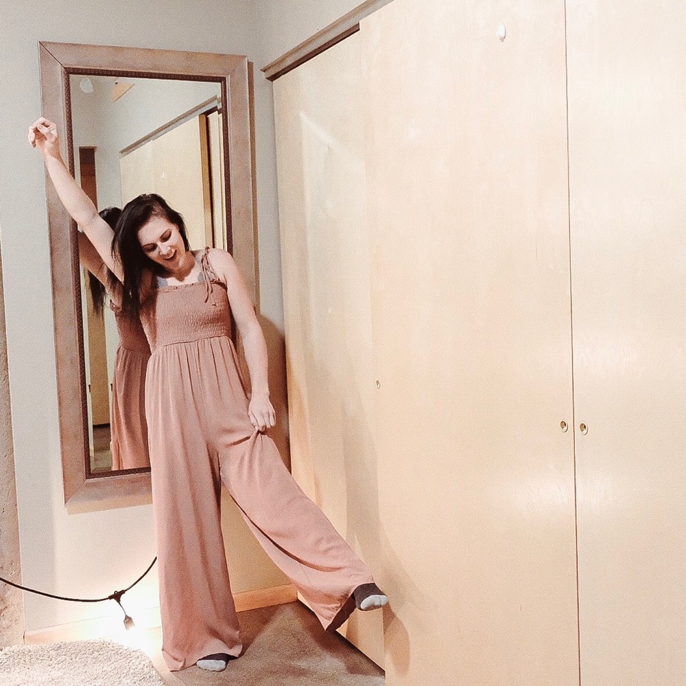 Dusty Rose Smocked Jumpsuit